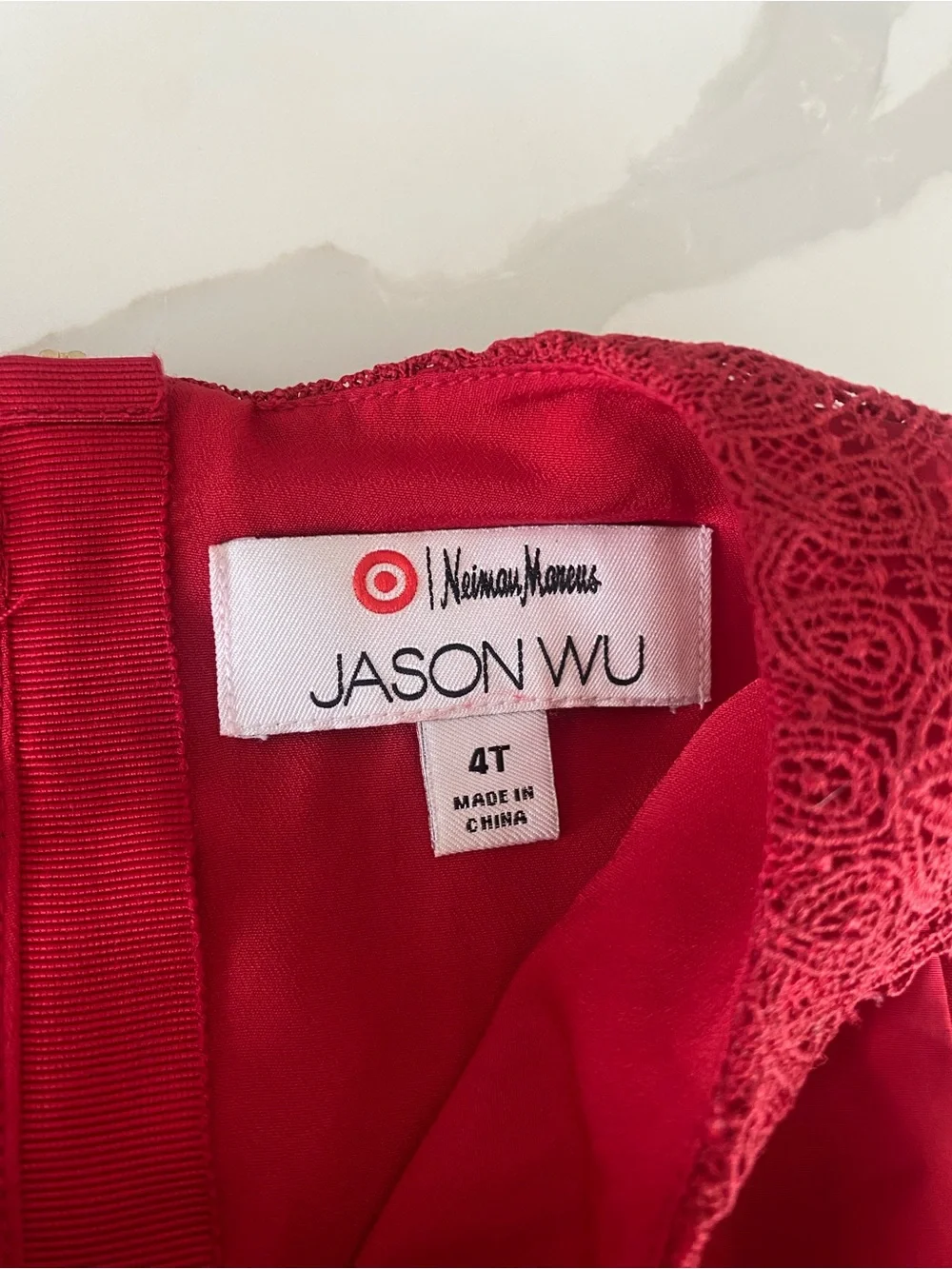 Jason Wu Neiman Marcus Girls Red Holiday Lace Collar Bow Lined Dress 4T